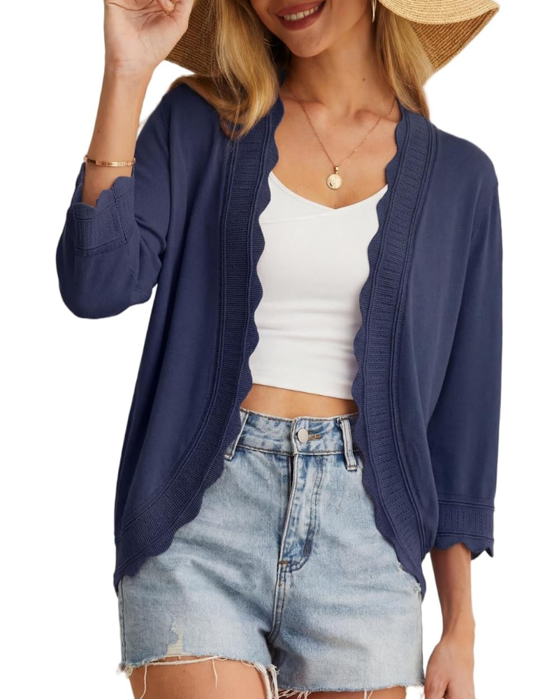 Cardigan Cordelia pour femme – Boléro court avec volants et manches 3/4