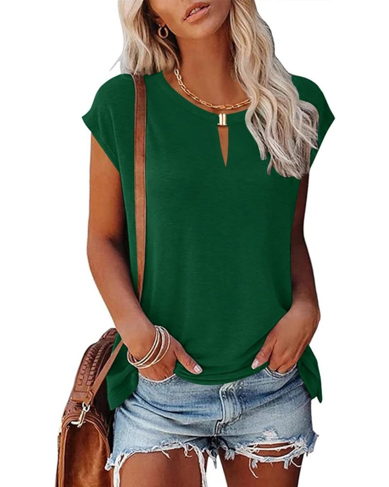 T-shirt Geneviève Femme – Haut avec col convertible et fermeture métallique