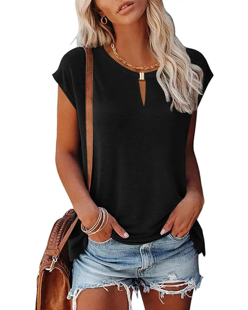 T-shirt Geneviève Femme – Haut avec col convertible et fermeture métallique