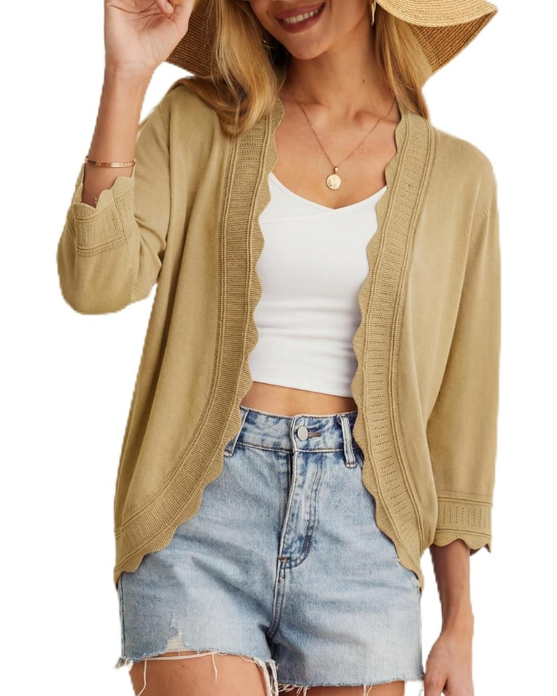 Cardigan Cordelia pour femme – Boléro court avec volants et manches 3/4