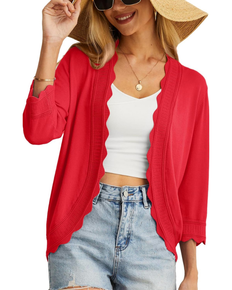 Cardigan Cordelia pour femme – Boléro court avec volants et manches 3/4