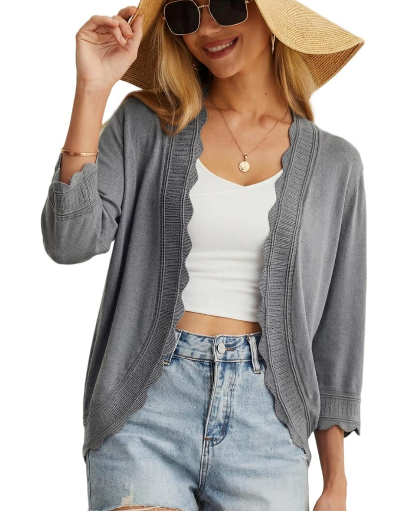 Cardigan Cordelia pour femme – Boléro court avec volants et manches 3/4