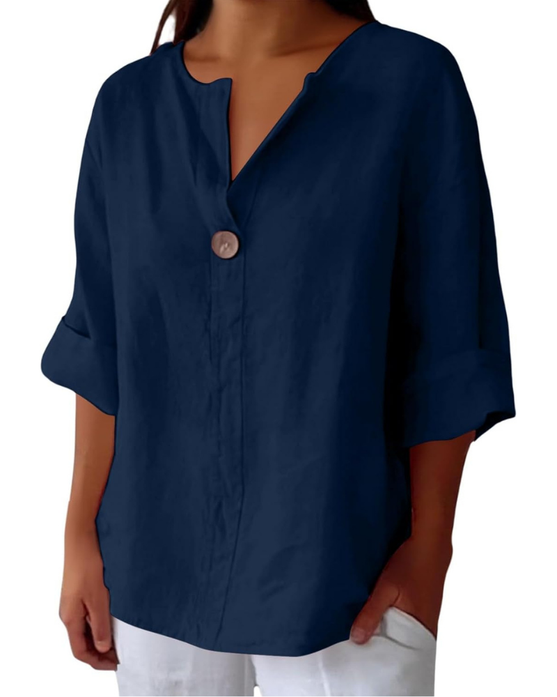 Briar Chemise Femme – Tunique en Lin et Coton avec Col en V et Manches 3/4