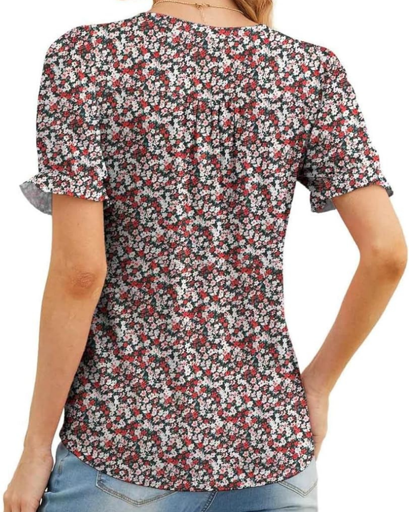 Verity Blusa Donna – Top Floreale con Scollo a V, Pieghe e Maniche a Volant