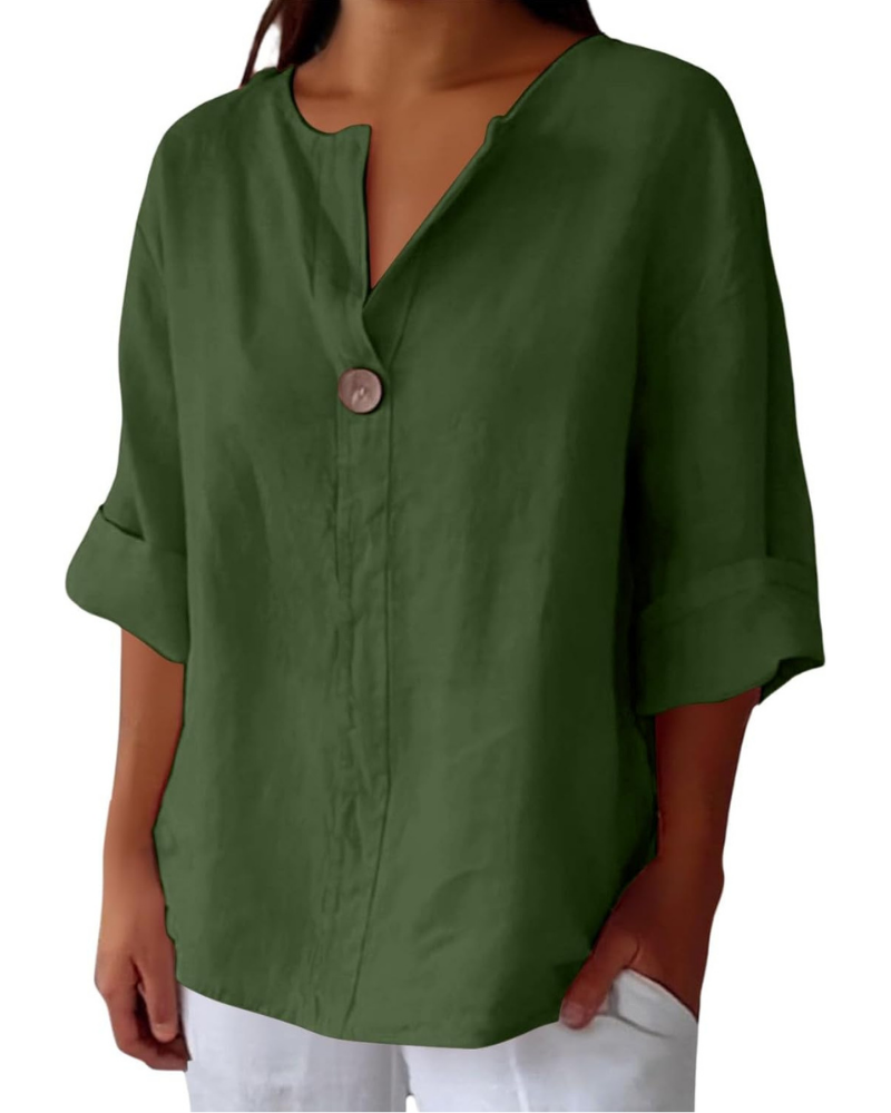 Briar Chemise Femme – Tunique en Lin et Coton avec Col en V et Manches 3/4