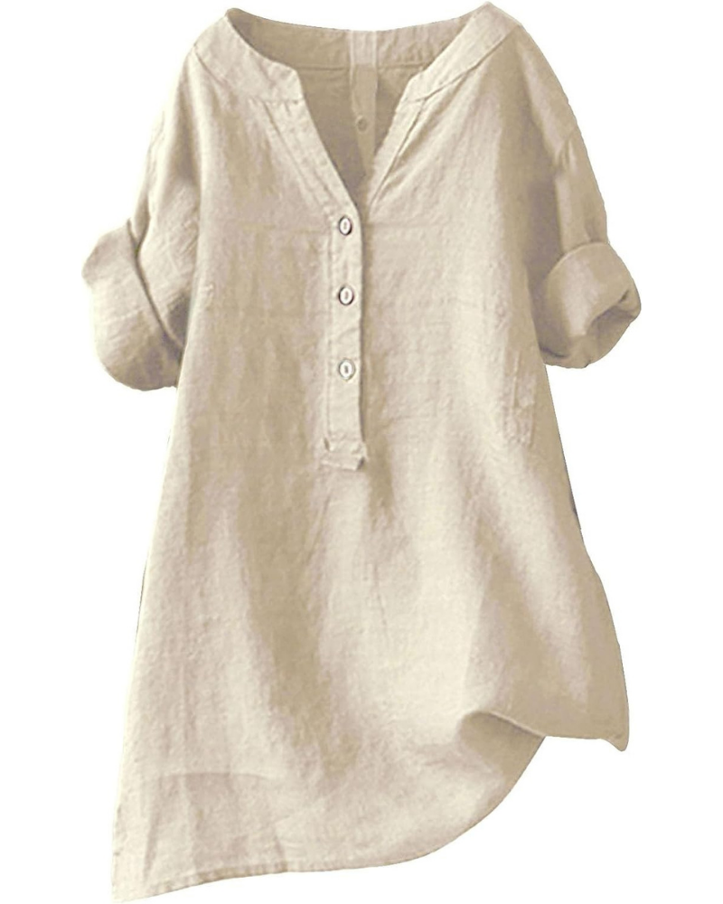 Blouse Beatrix pour femme – Tunique en coton et lin avec col en V et manches 3/4