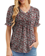 Verity Blusa Donna – Top Floreale con Scollo a V, Pieghe e Maniche a Volant