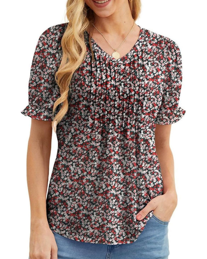 Verity Blusa Donna – Top Floreale con Scollo a V, Pieghe e Maniche a Volant