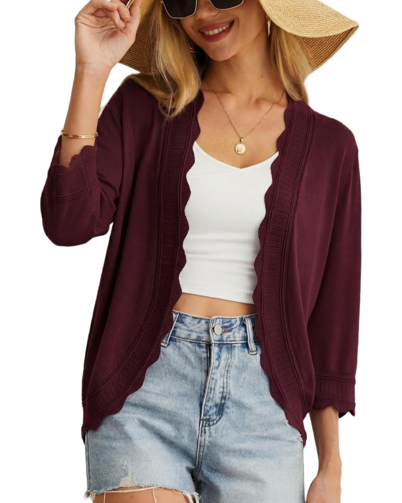 Cardigan Cordelia pour femme – Boléro court avec volants et manches 3/4