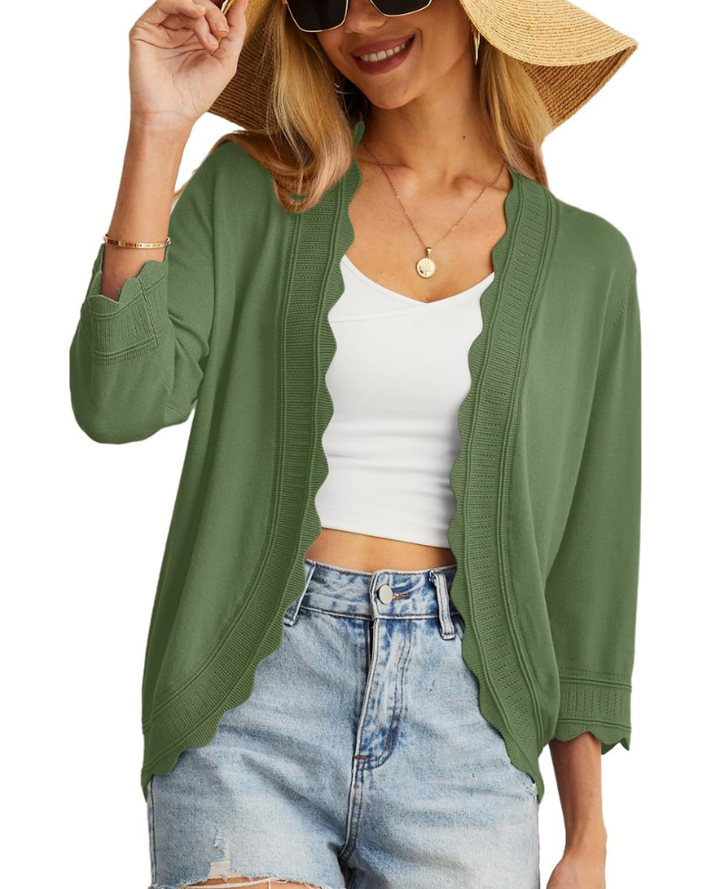 Cardigan Cordelia pour femme – Boléro court avec volants et manches 3/4