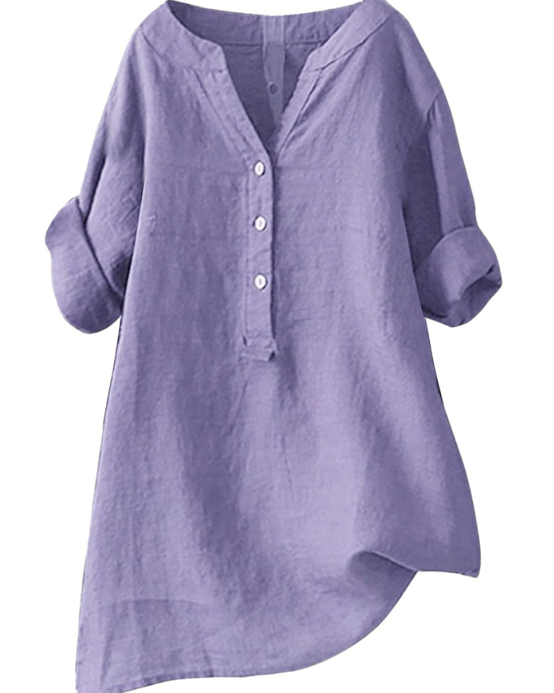 Blouse Beatrix pour femme – Tunique en coton et lin avec col en V et manches 3/4
