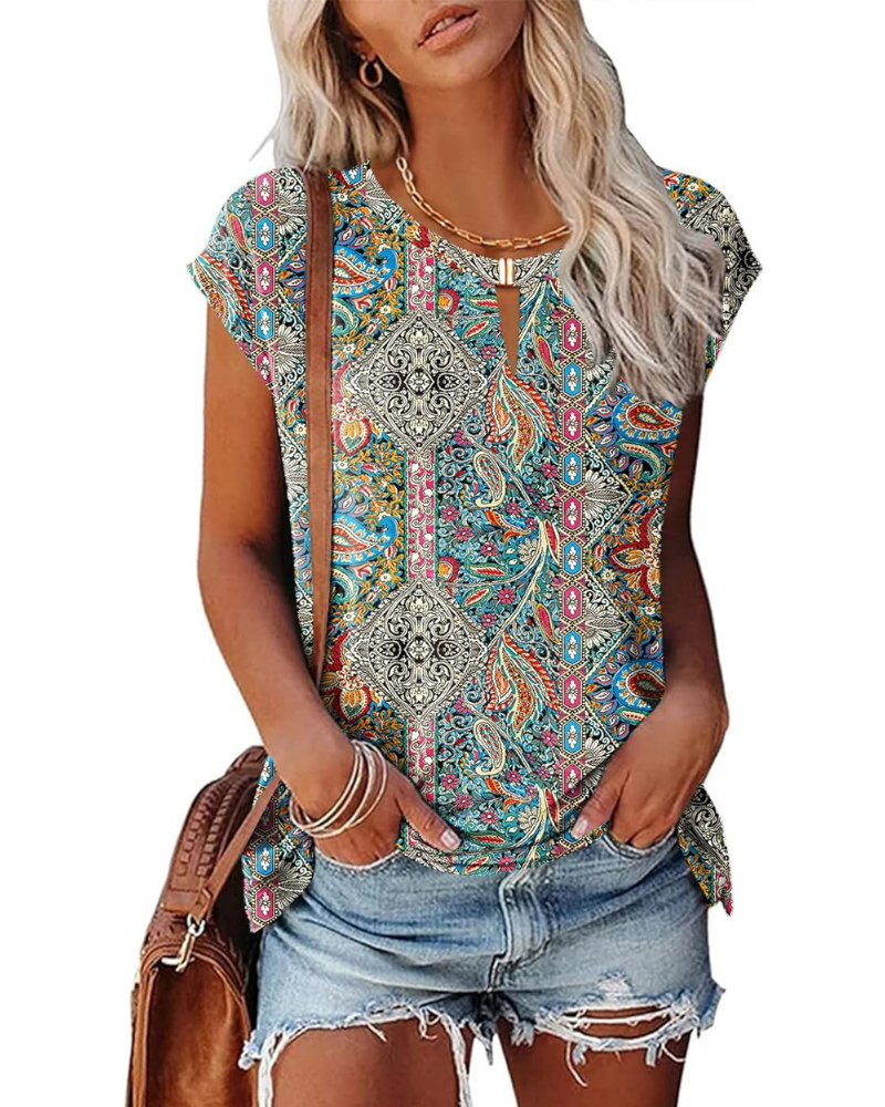 T-shirt Geneviève Femme – Haut avec col convertible et fermeture métallique