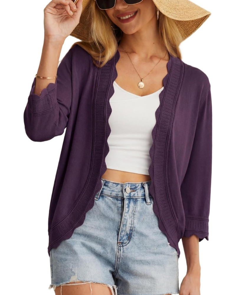 Cardigan Cordelia pour femme – Boléro court avec volants et manches 3/4