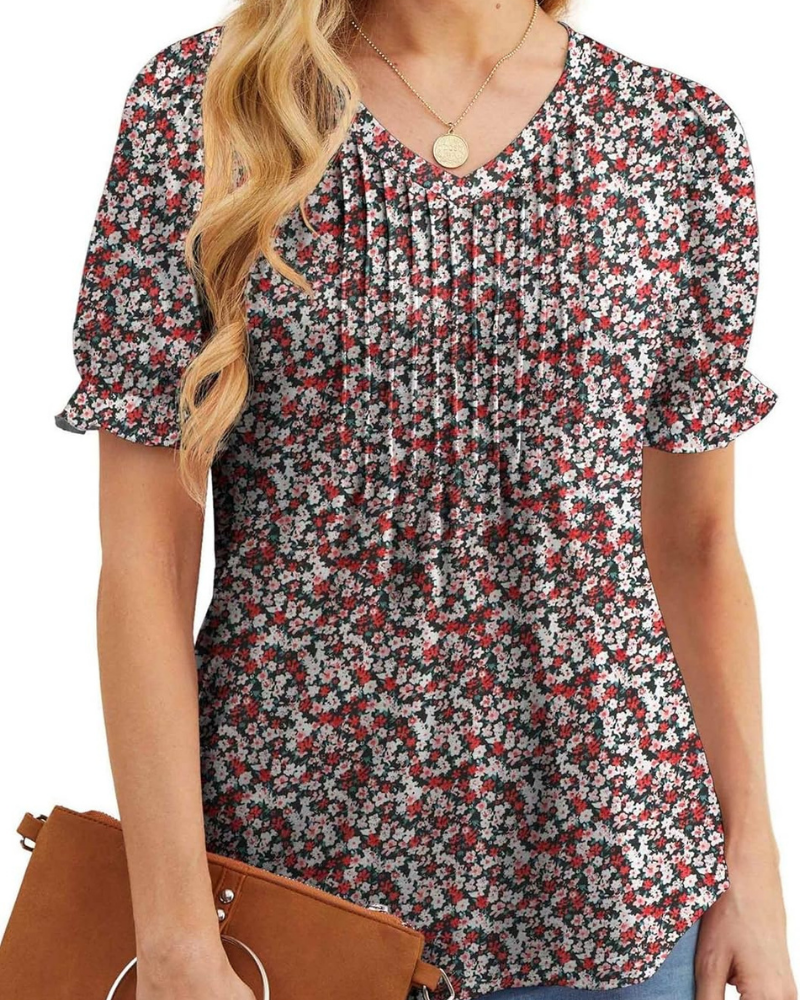 Verity Blusa Donna – Top Floreale con Scollo a V, Pieghe e Maniche a Volant