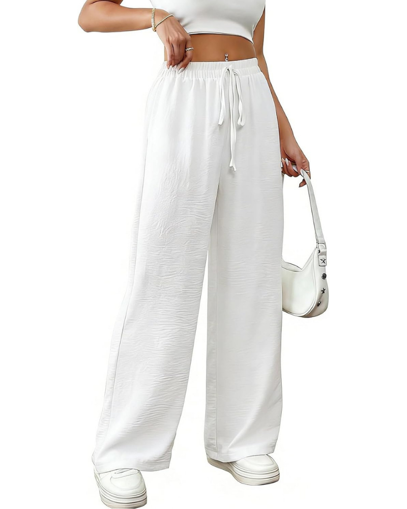 Pantalones Palazzo Adelaide para mujer – Algodón y lino, cintura alta, cordón y bolsillos