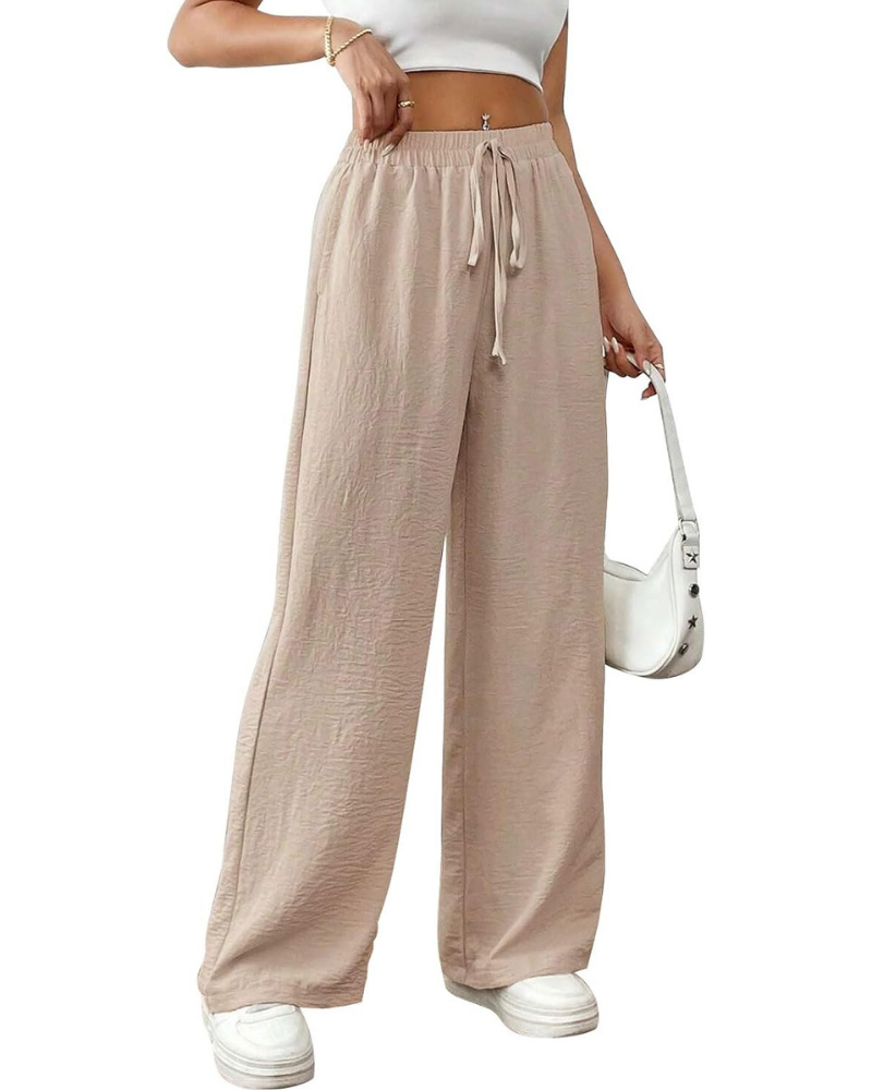 Adelaide Pantaloni Palazzo Donna – Cotone e Lino, Vita Alta, Coulisse e Tasche