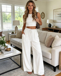 Pantalones Palazzo Adelaide para mujer – Algodón y lino, cintura alta, cordón y bolsillos
