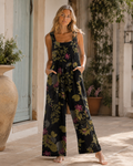Amelia Salopette Donna – Jumpsuit Boho in Cotone Lino, Vestibilità Ampia e Stampa Floreale