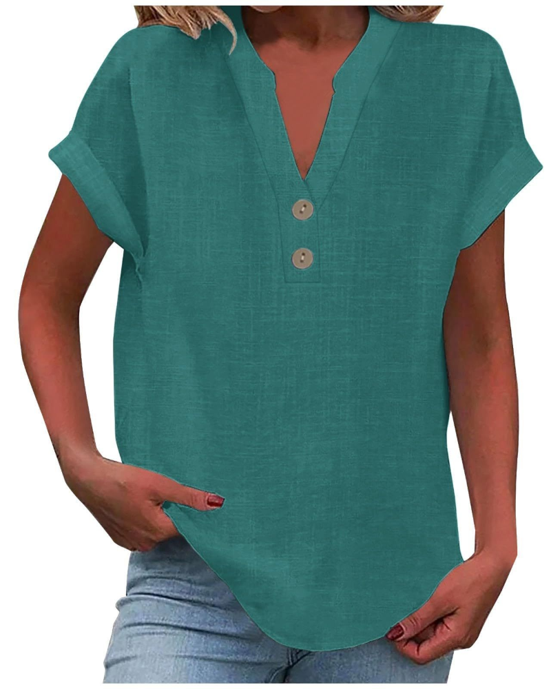 Charlotte Blouse Femme – Tunique Décontractée avec Col en V, Boutons Décoratifs et Manches à Volants