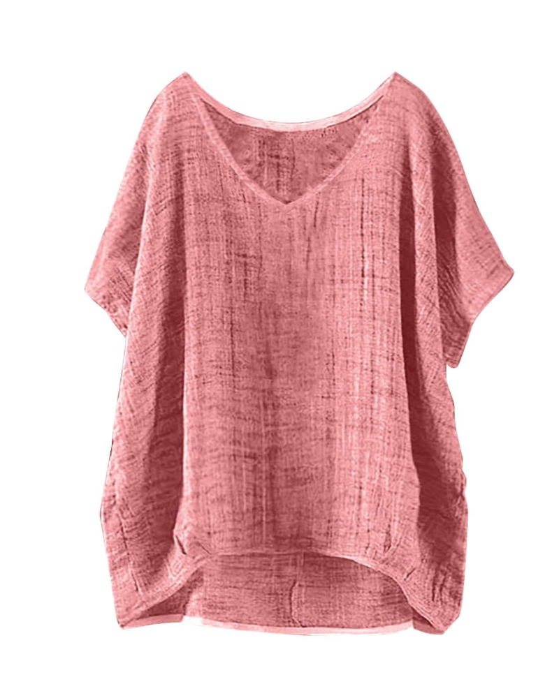 T-shirt longue Isla pour femme – haut d'été style lin avec manches courtes et coupe ample