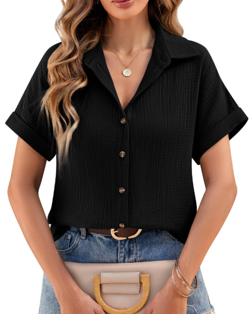 Blouse Evelyn pour femme – Chemise en mousseline de coton avec col en V et boutons