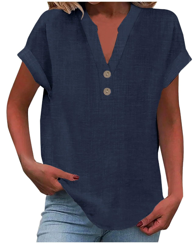 Charlotte Blouse Femme – Tunique Décontractée avec Col en V, Boutons Décoratifs et Manches à Volants