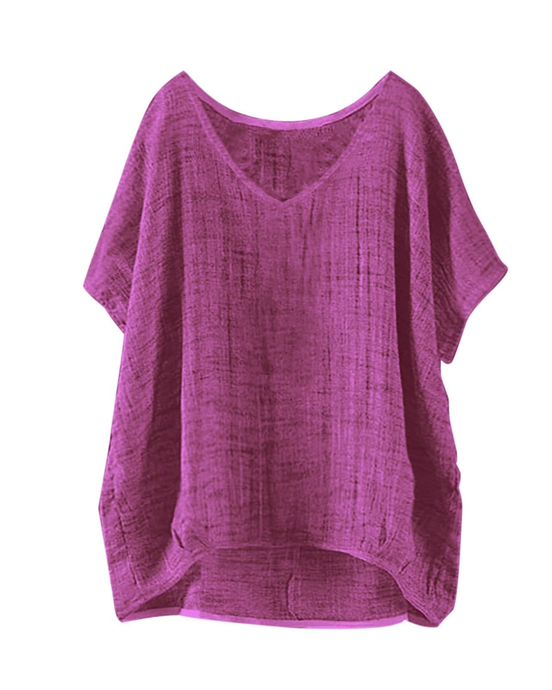 T-shirt longue Isla pour femme – haut d'été style lin avec manches courtes et coupe ample