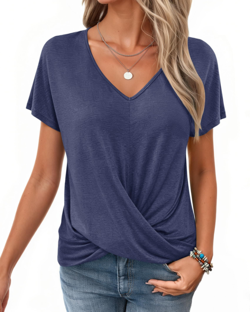 Hailey Blouse Femme – Top avec Col en V, Nœud Frontal et Manches Chauve-Souris