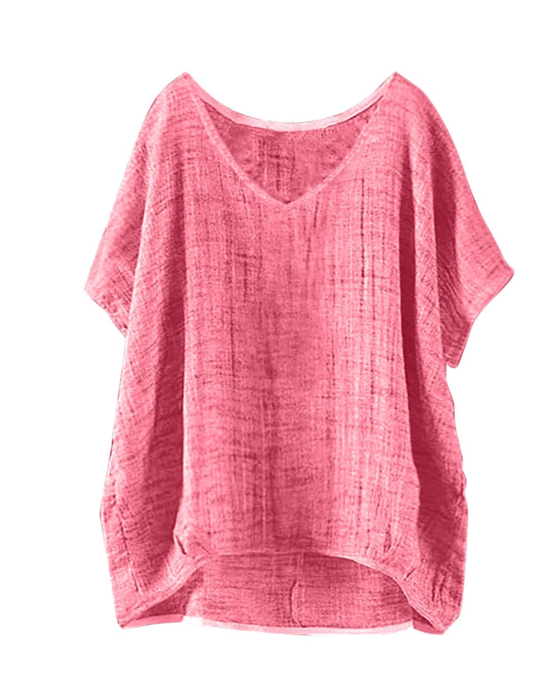 T-shirt longue Isla pour femme – haut d'été style lin avec manches courtes et coupe ample