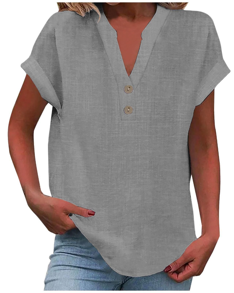 Charlotte Blouse Femme – Tunique Décontractée avec Col en V, Boutons Décoratifs et Manches à Volants