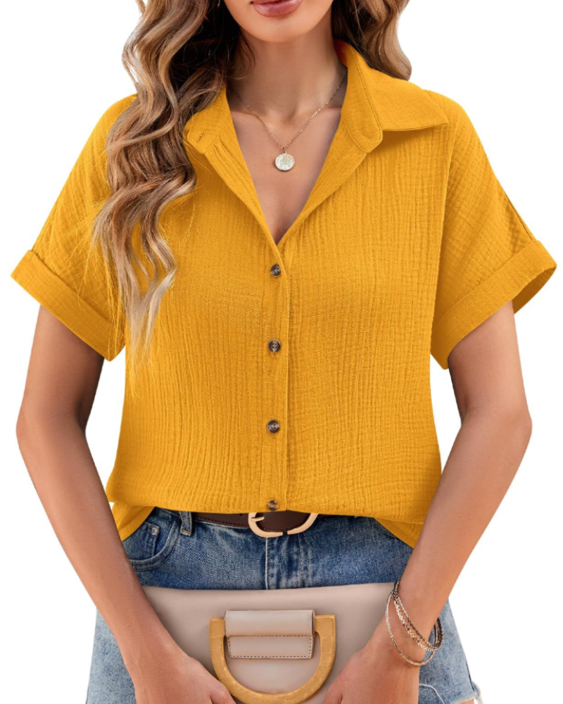 Blouse Evelyn pour femme – Chemise en mousseline de coton avec col en V et boutons
