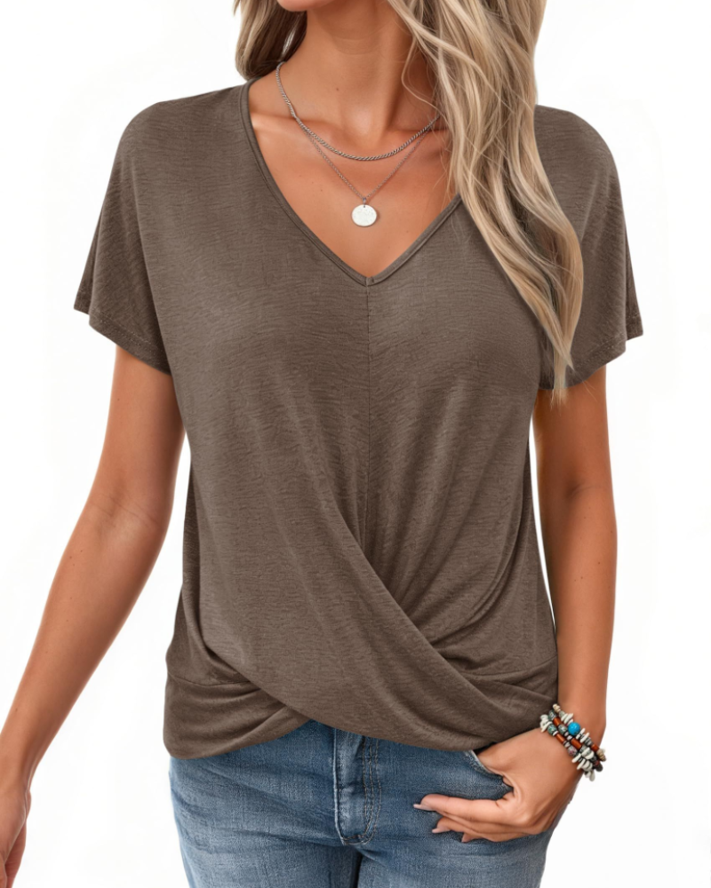 Hailey Blouse Femme – Top avec Col en V, Nœud Frontal et Manches Chauve-Souris