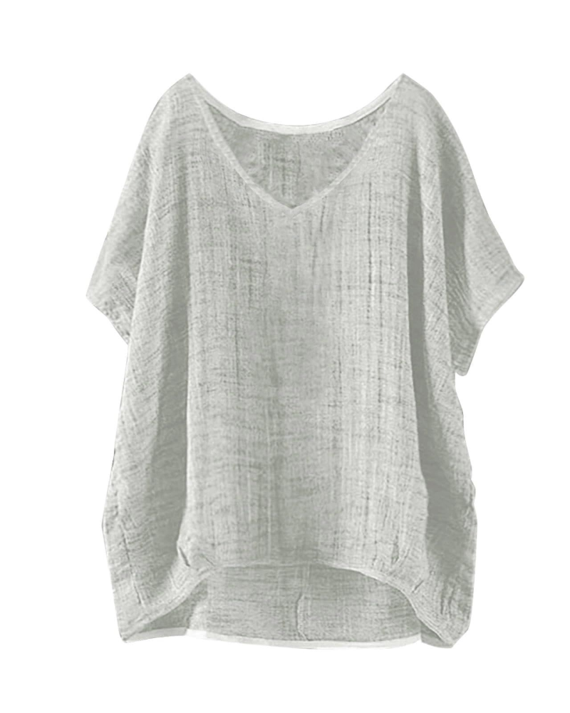 T-shirt longue Isla pour femme – haut d'été style lin avec manches courtes et coupe ample