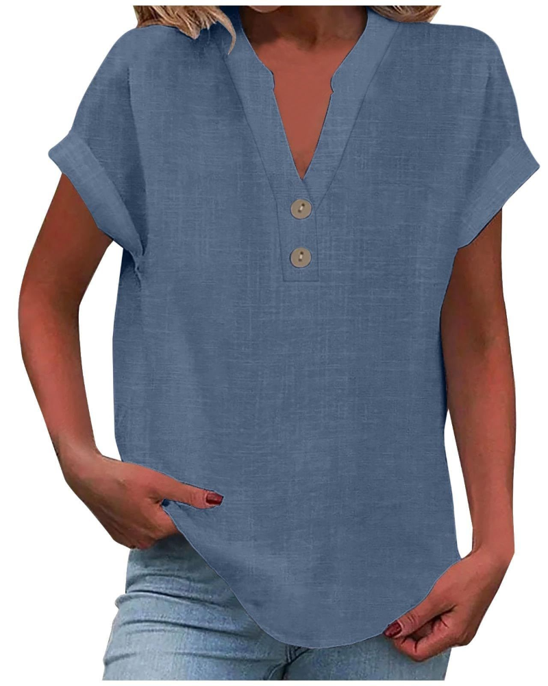 Charlotte Blouse Femme – Tunique Décontractée avec Col en V, Boutons Décoratifs et Manches à Volants