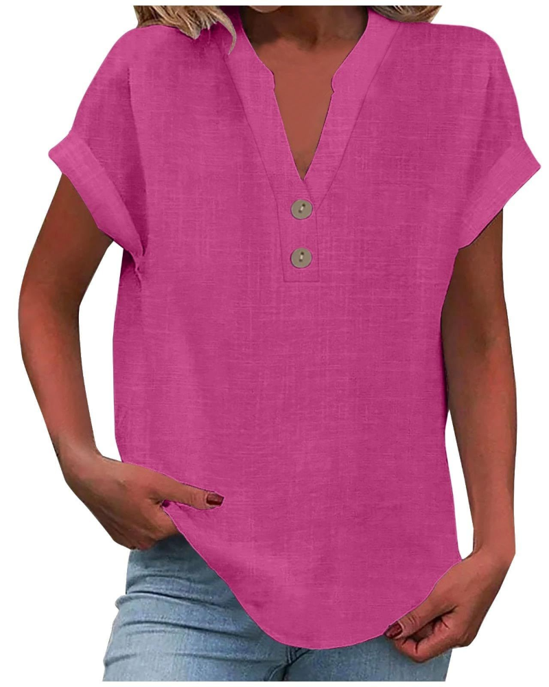 Charlotte Blouse Femme – Tunique Décontractée avec Col en V, Boutons Décoratifs et Manches à Volants