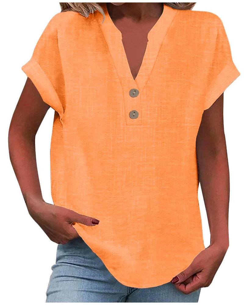 Charlotte Blouse Femme – Tunique Décontractée avec Col en V, Boutons Décoratifs et Manches à Volants