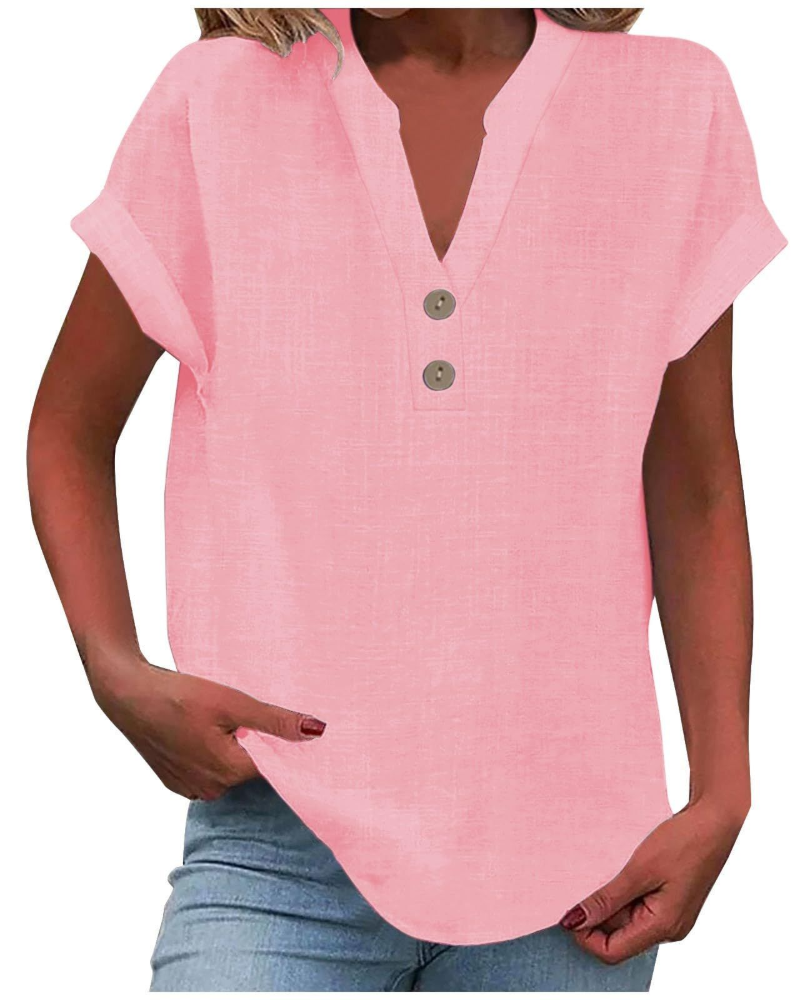Charlotte Blouse Femme – Tunique Décontractée avec Col en V, Boutons Décoratifs et Manches à Volants