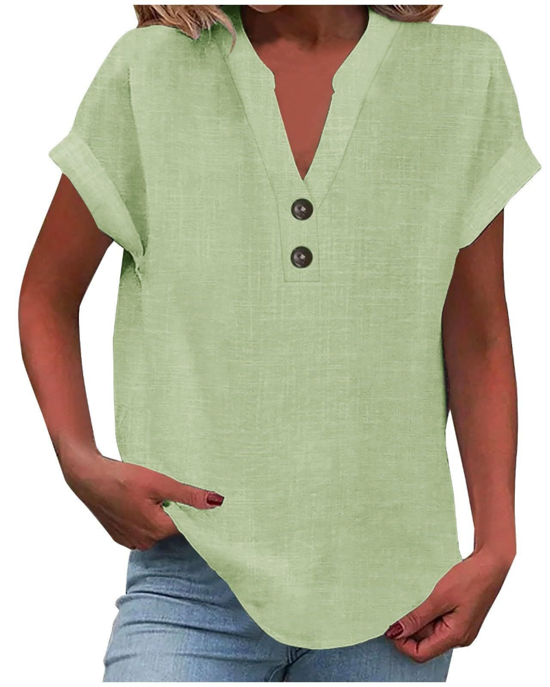 Charlotte Blouse Femme – Tunique Décontractée avec Col en V, Boutons Décoratifs et Manches à Volants
