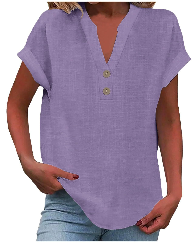 Charlotte Blouse Femme – Tunique Décontractée avec Col en V, Boutons Décoratifs et Manches à Volants