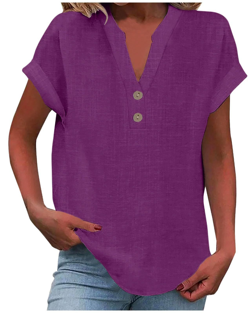 Charlotte Blouse Femme – Tunique Décontractée avec Col en V, Boutons Décoratifs et Manches à Volants