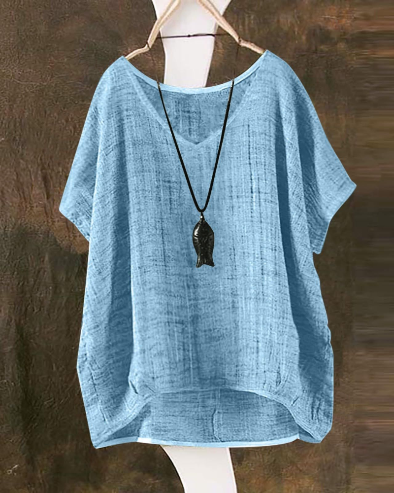 T-shirt longue Isla pour femme – haut d'été style lin avec manches courtes et coupe ample