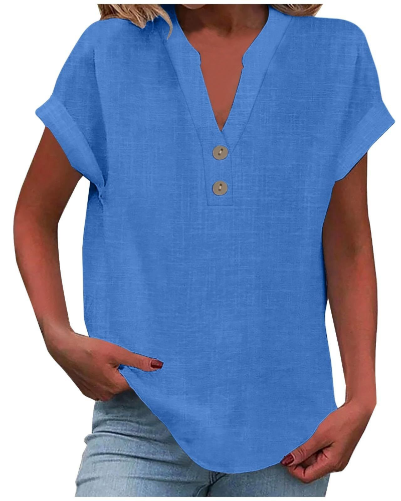 Charlotte Blouse Femme – Tunique Décontractée avec Col en V, Boutons Décoratifs et Manches à Volants