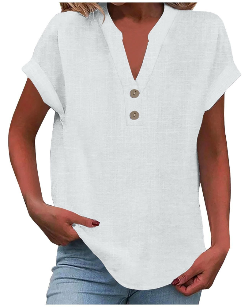 Charlotte Blouse Femme – Tunique Décontractée avec Col en V, Boutons Décoratifs et Manches à Volants