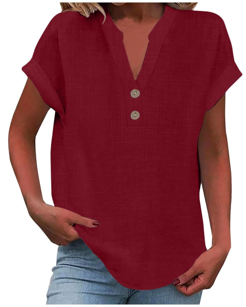 Charlotte Blouse Femme – Tunique Décontractée avec Col en V, Boutons Décoratifs et Manches à Volants