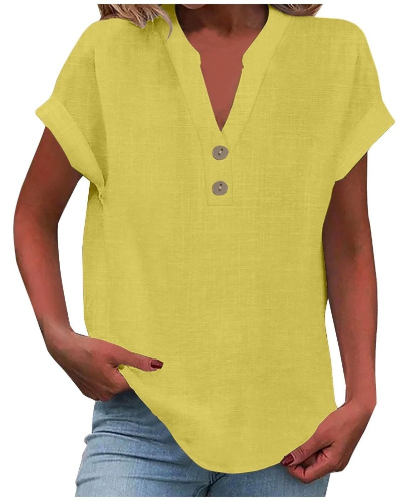 Charlotte Blouse Femme – Tunique Décontractée avec Col en V, Boutons Décoratifs et Manches à Volants