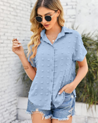 Lauren Camicia Donna – Blusa a Pois con Scollo a V, Bottoni e Maniche Corte