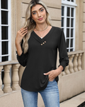 Daphne Blusa Donna – Tunica con Scollo a V, Maniche 3/4 e Bottoni Decorativi