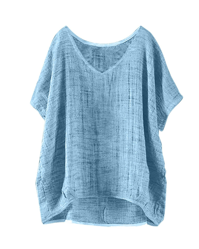 T-shirt longue Isla pour femme – haut d'été style lin avec manches courtes et coupe ample