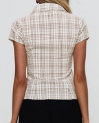 Maisie Camicia Donna – Blusa a Quadri Slim con Colletto, Bottoni e Maniche Corte