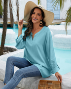 Vanessa Blusa Donna in Lino – Tunica Oversize con Scollo a V in Misto Lino e Rayon